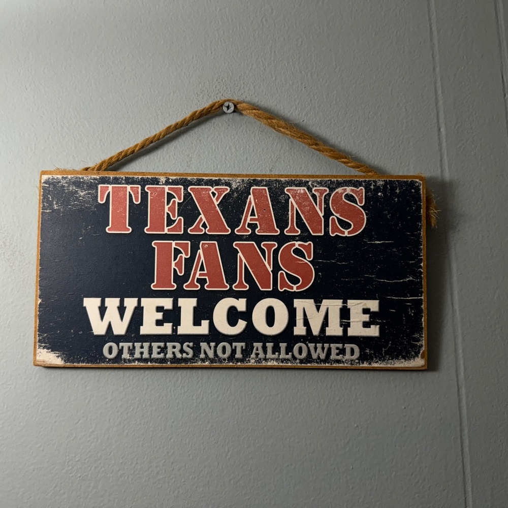 Love & Laughter Texans Fans Welcome Wooden Sign, Size 5”X10” Made In The USA.